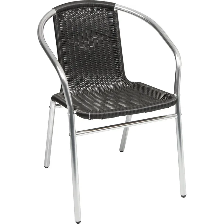 Bistrogarnitur rund 4-teilig Aluminium - Rattan / Schwarz