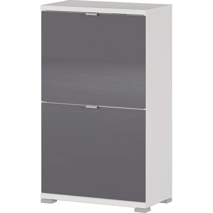 Germania 3-TLG. Schuhschrank-Set 8579-547 Colorado, Korpus in Weiß und 2 Klappen mit Glasauflage in Graphit, Platz für ca. 8 Paar Schuhe, 53 x 91 x 30 cm (BxHxT)