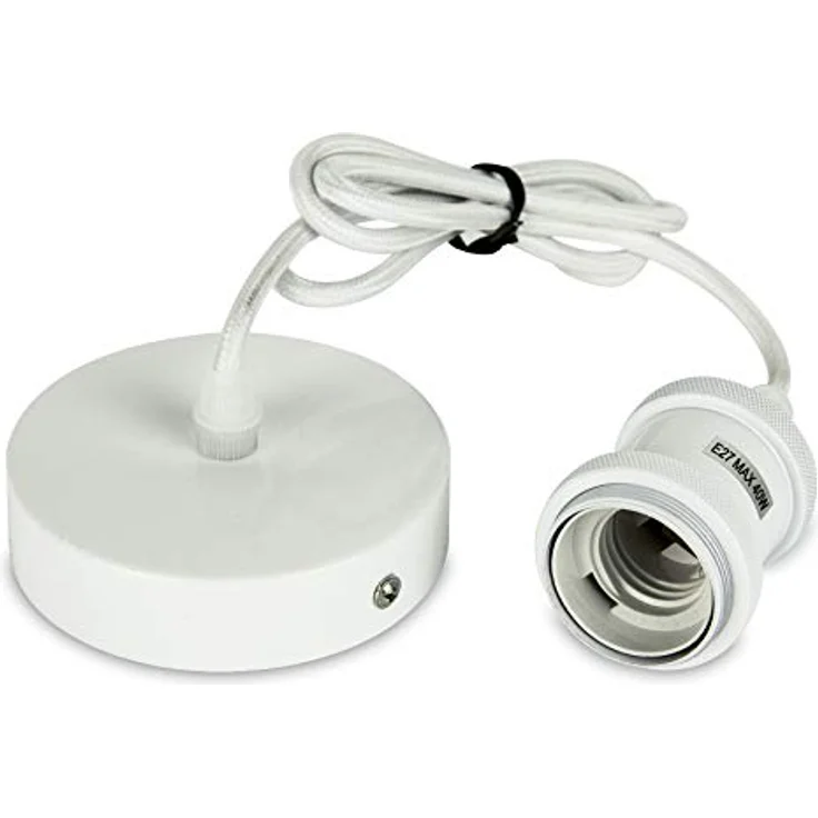 TRANGO Pendelleuchte, 9000W moderne E27 Lampenaufhängung *JACOB* Hängeleuchte I Hängelampe I Deckenbeleuchtung I Lampenfassung I Lampen-Aufhängung in Weiß, inkl. Schraubring & ca. 110cm Textilkabel, industriell Pendellampe – Bild 3