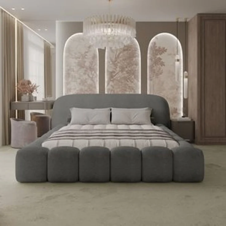 thematys Polsterbett ORLANDO - Cloud mit Bettkasten, Bouclé Bezug 160x200cm, mit gepolstertem Kopfteil, Grau (Quelle 92), Art.-Nr. S0QFD026G64 – Bild 7