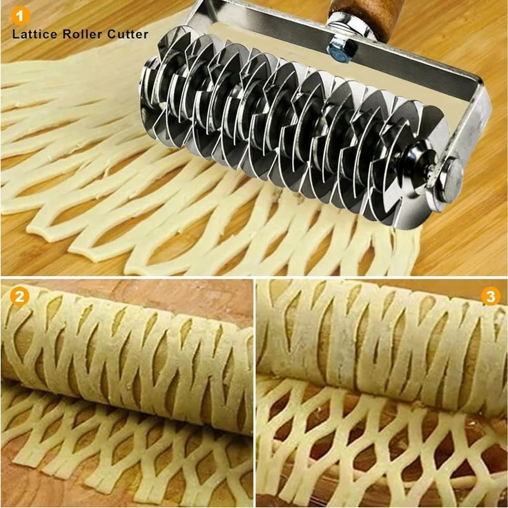 FELIXLEO Teigroller Edelstahl Teigroller Holzgriff Gitterschneider für Kuchen, (1-tlg) – Bild 3