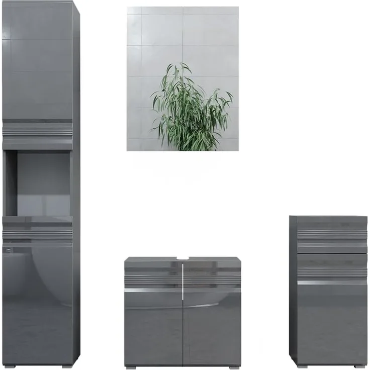 Badmöbel-Set Fredd Anthrazit Hochglanz 4 Teile Vicco