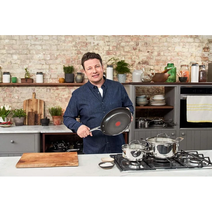 Jamie Oliver by Tefal Cook's Direct On Bratpfanne 24 cm, Antihaft, Induktionstauglich, Backofenfest, Edelstahl, Genieteter Griff, E3040444 – Bild 3