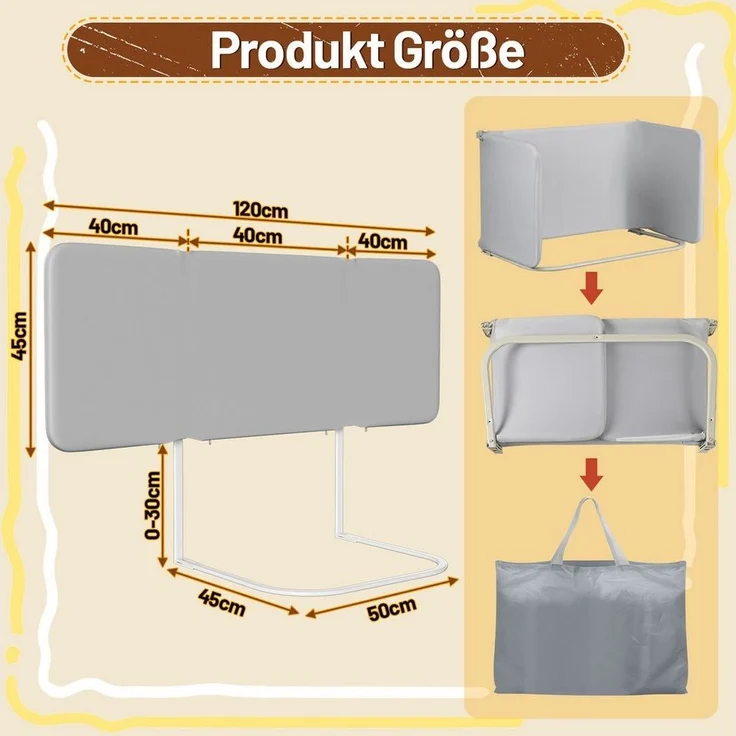 Clanmacy Bettschutzgitter Bettschutzgitter 120cm 2 Stück Grau Faltbar Höhenverstellbar Tasche (2 St) – Bild 1