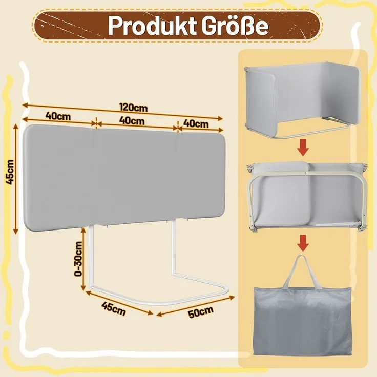 Clanmacy Bettschutzgitter Bettschutzgitter 120cm 2 Stück Grau Faltbar Höhenverstellbar Tasche (2 St)