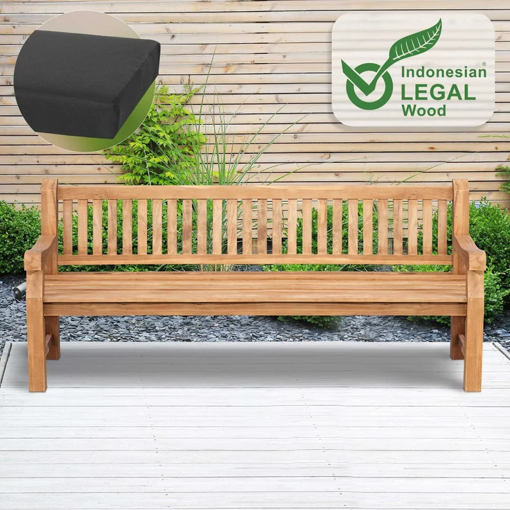 Gartenbank Teakbank DABEL - Holz Dunkelgrau 220x61x93 cm | Holzbank 220 Cm Mit Sitzkissen Gartenbank Sitzbank Mit Lehne Wetterfest Bank Garten – Bild 6