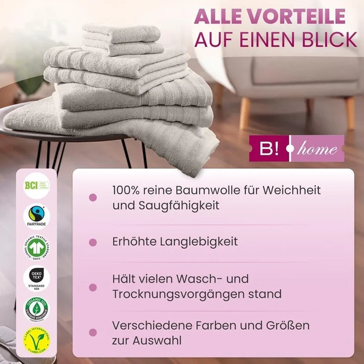 B!HOME Handtücher Set Saunatücher, Duschtücher, Gästehandtücher 100% Baumwolle, (Spar-Set, 8-St), flauschig saugfähig Frottee weich – Bild 7