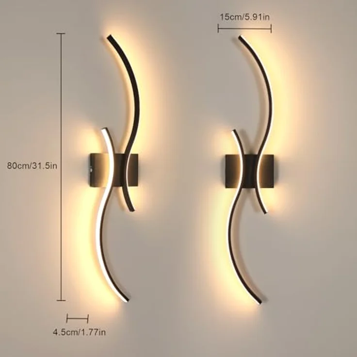 Goeco LED Wandleuchte Innen 80 cm Lang Wandlampe Dimmbare 2 Fimmige 3000K-6500K, Memory-Funktion, Modern LED Wandbeleuchtung Schwarz für Flur Treppenhaus Wohnzimmer Schlafzimmer – Bild 4