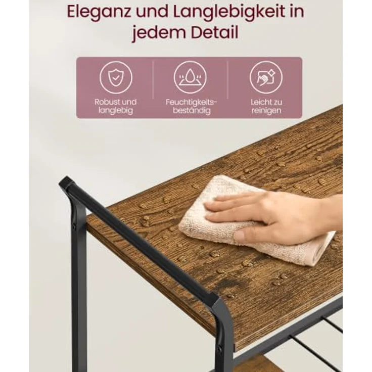 VASAGLE Servierwagen, Küchenwagen, abnehmbares Tablett, mit verstellbaren Füßen und Rollen, Küchenregal, Stahlrahmen, 64,5 x 32 x 85,5 cm, Industrie-Design, vintagebraun-schwarz LRC200K101 – Bild 4
