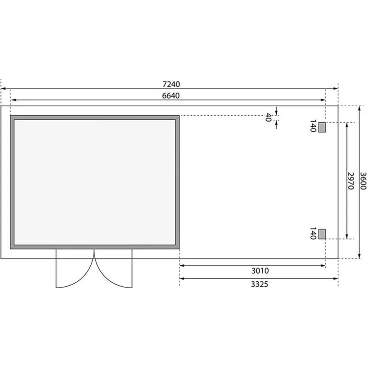 Gartenhaus Northeim 4 - 369x309 cm plus Anbaudach 3,30m mit Rückwand, 38 mm Holz terragrau, Karibu – Bild 3