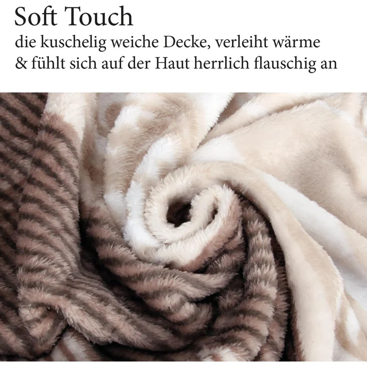 Kuscheldecke XXL (130x170cm) - Beige Ornament - Flauschdecke Microfaser-Decke - Jacquard, große weiche Wohn-Decke zum kuscheln Flanelldecke – Bild 3