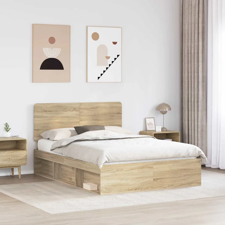 vidaXL Bettrahmen Sonoma 140 x 190 cm Massives Kiefernholz 3412490 – Bild 2