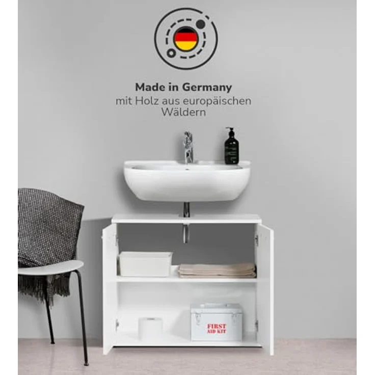 mokebo Waschbeckenunterschrank Der Waschbär (mit Einlegeboden) Waschtischunterschrank oder Badezimmerschrank in Weiß – Bild 5