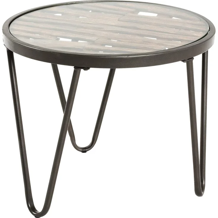 Beistelltisch Massivholz kombiniert mit Glas, Stahlgestell, Ø 52cm