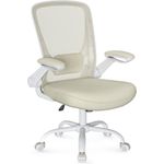 Songmics Schreibtischstuhl, gepolsterte Lendenstütze, Wippfunktion & klappbare Armlehnen, Netzbespannung, Kunststoff, Schaumstoff, Nylon, Stahl, haferflockenbeige, 66x60 x (99-107) cm