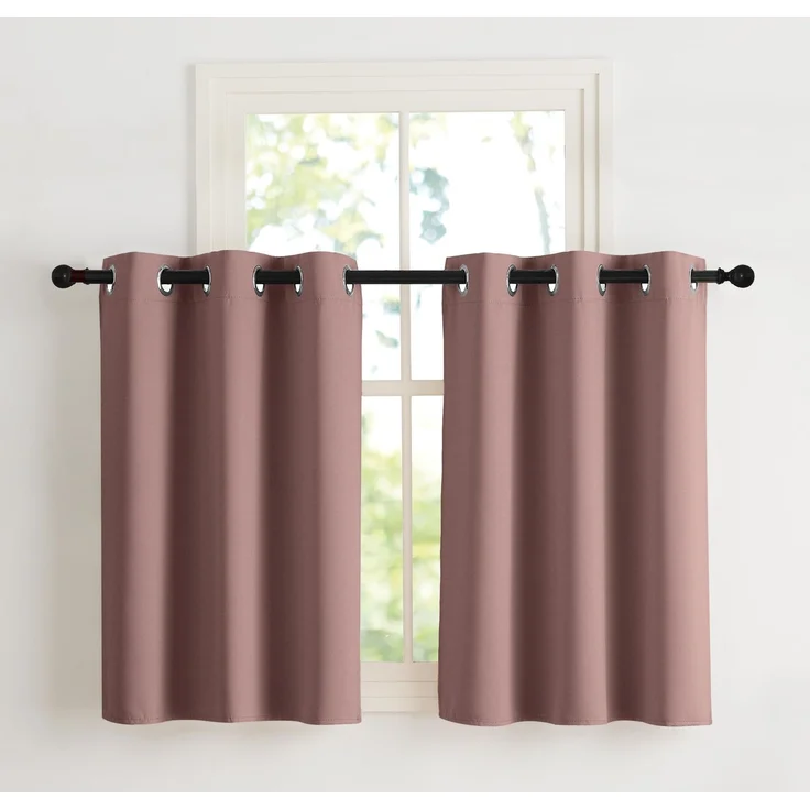 NICETOWN Kurze Gardinen Blickdicht für Küche 2 x H90 x B107 cm Altrosa, Scheibengardinen 90 cm Hoch Fenstervorhang Verdunklungsvorhänge mit Ösen Vorhänge ngardinen Modern Thermovorhang