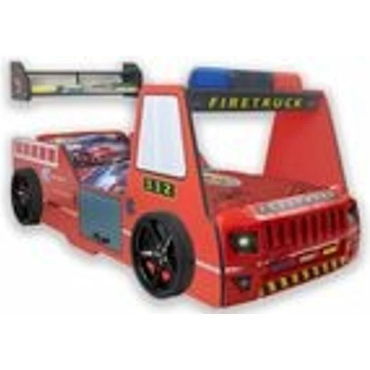 Autobett Kinderbett 90x200 Feuerwehrbett "Rio Firetruck" Hochglanz mit LED Leuchte Rot – Bild 2
