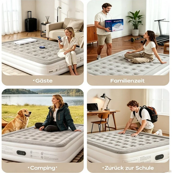 MC Star Luftmatratze Komfortable Luftmatratze 18″ hoch, bis 362 kg Tragkraft, (mit integrierter Pumpe, für Gäste, Camping & Zuhause, leise & pflegeleicht, platzsparend), Family Size, inkl. Tragetasche & Pumpe – Bild 2