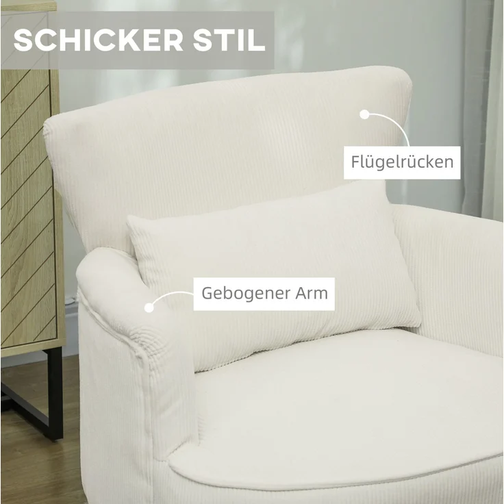 DESVIAE Sessel gepolstert mit Lendenkissen 69,5x78x69 cm Polyester cremeweiß – Bild 4