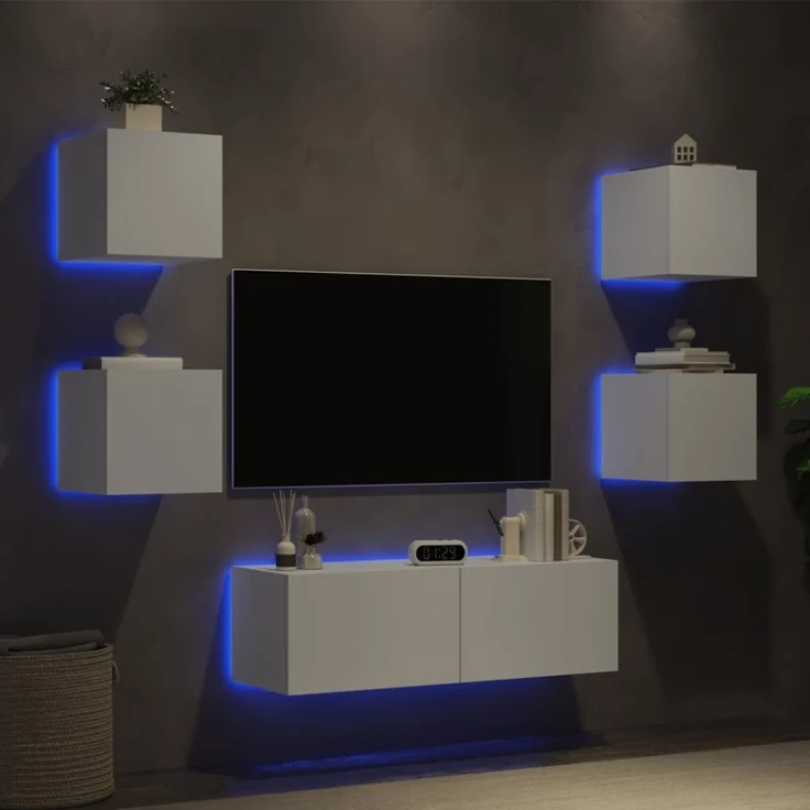 vidaXL 5-tlg. TV-Wohnwand mit LED-Leuchten Weiß 3216860 – Bild 2
