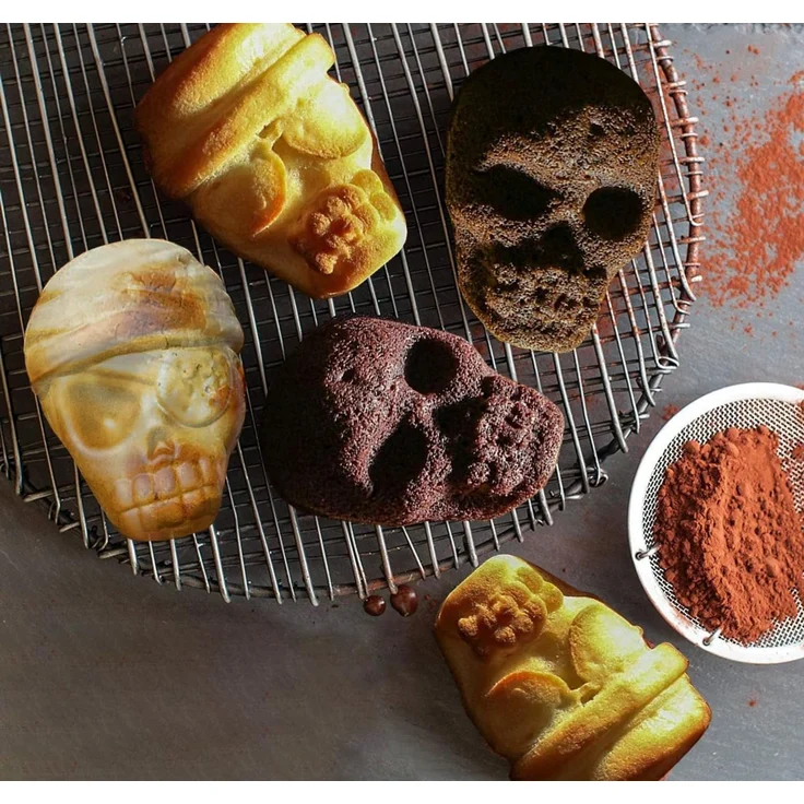 FOUORTUNATE-BEE Backform Halloween Silikonform mit 6 Totenköpfen für Eis Kuchen Schokolade Deko, Totenkopf Backform für Halloween Geburtstag Party Eis und Süßigkeiten – Bild 2