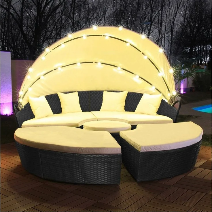 Swing&Harmonie Gartenlounge-Set LED - Sonneninsel Rattan Lounge Polyrattan, (Sitzgruppe, Liege Insel inkl. Abdeckcover) – Bild 1