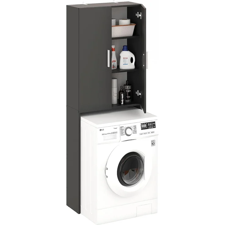 KOMTO Waschmaschinenumbauschrank Gizmo Waschmaschinenschrank Weiß 2 Türen Hochschrank für Waschmaschine Trockner Badezimmer Schrank 65 х 180 х 27 cm (BxHxT) – Bild 1
