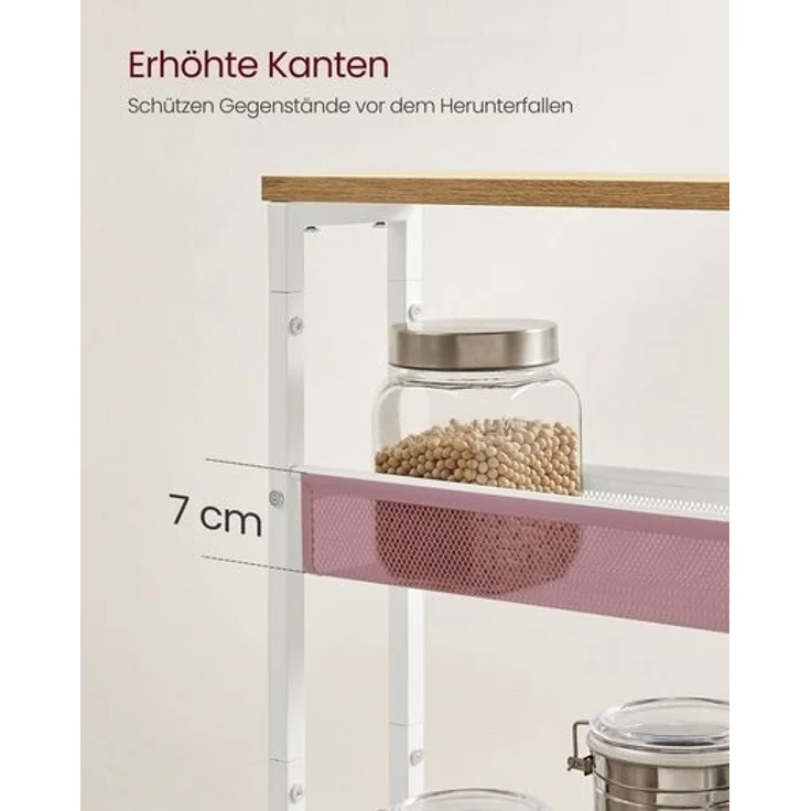 Vasagle Küchenwagen mit 4 Ebenen, Stahlgestell eichenfarben-weiß, 13 x 45,4 x 77 cm – Bild 3