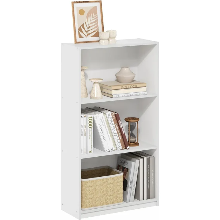 Furinno Basic 3-stufiges Bücherregal mit Aufbewahrungsregalen, Weiß/Weiß – Bild 1