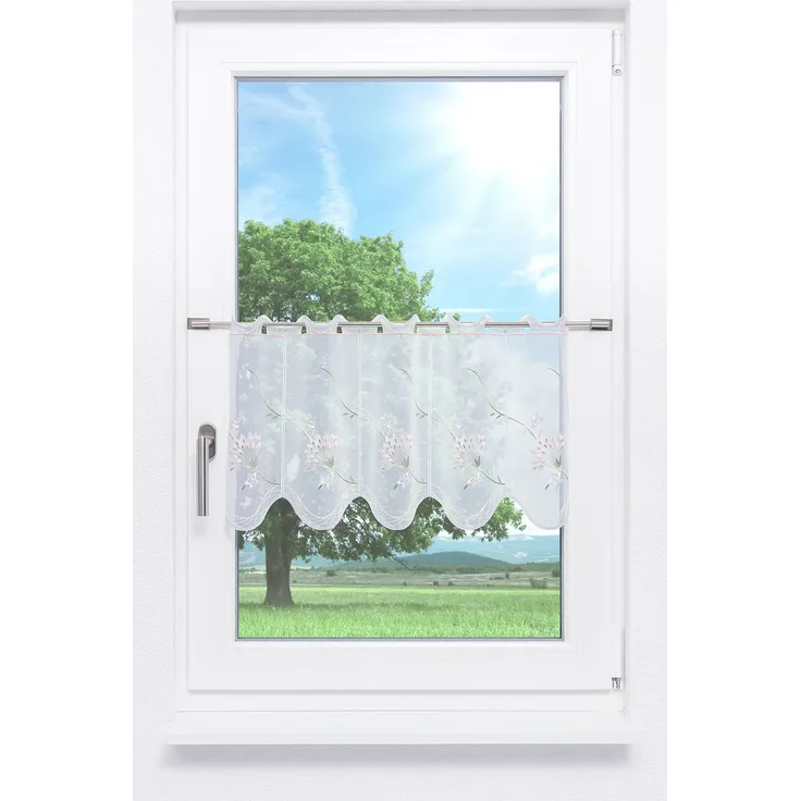 Scheibengardine Plauener Spitze - Blütenreich (Bx H) 240cm * 35cm Grün/Lindgrün