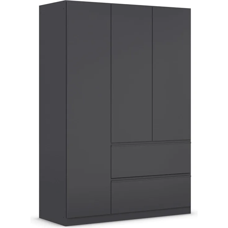 Rauch Möbel Costa, Kleiderschrank für Schlafzimmer, Kinderzimmer, Babyzimmer, Garderobe, Flur, 3-türig, 2 Schubladen, Push-to-Open, mit Zubehör Premium, Farbe Grau metallic, Schwarz, Breite 136 cm