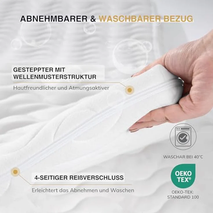 EGO Home Matratzen Topper 140x200, 7cm Höhe Matratzentopper mit Komfortschaumkern für Boxspringbett Wohnwagen Schlafsofa Premium Komfort-Topper 3D-Netz Bezug Waschbar Oeko-TEX – Bild 4