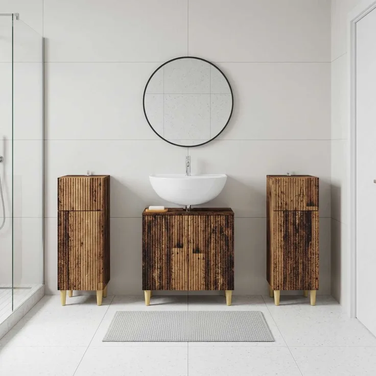 vidaXL 3-teiliges Badezimmer-Schranksystem ARNHEM 3 stk. Altholz 3418015