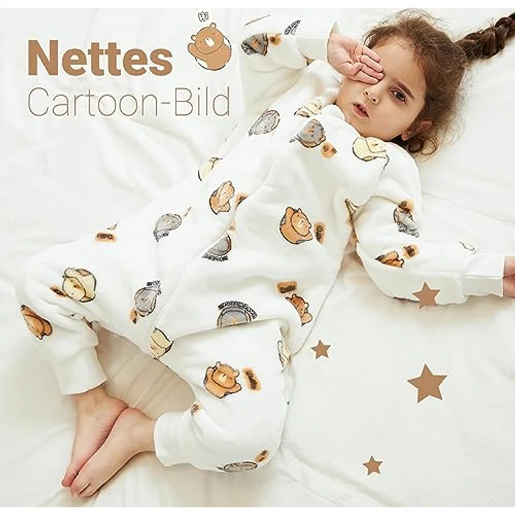 XQ&XG Baby Schlafsack mit Füßen 2.0 Tog,Babyschlafsack mit langen Ärmeln,Schlafsack Kinder mit Beinen für mädchen und Junge,Weiß Bär,100 – Bild 6
