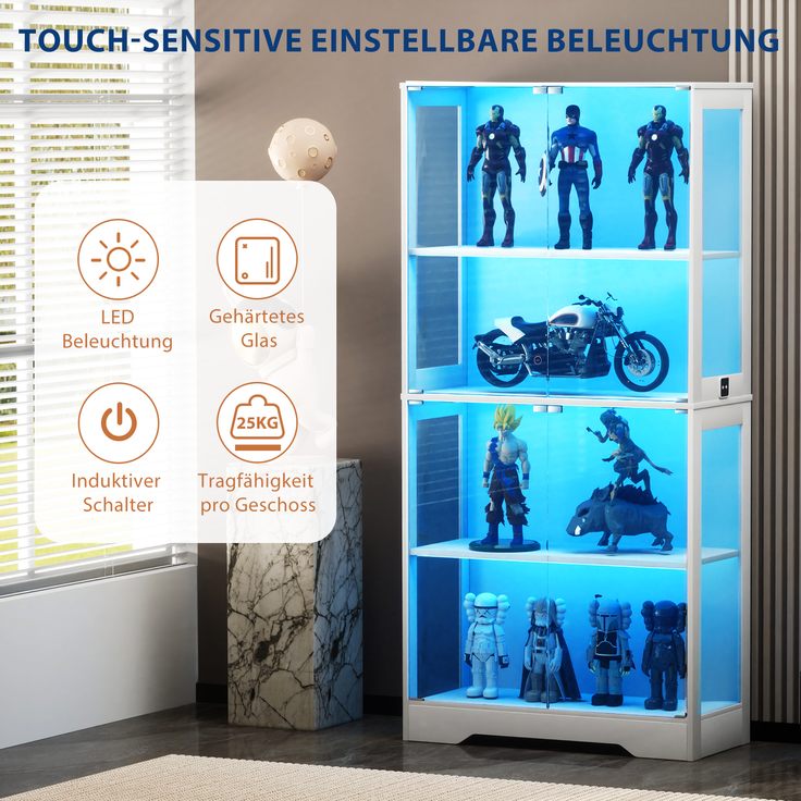 DESVIAE Vitrine mit LED-Beleuchtung und Glastüren 80x165x35 cm Glas/MDF Weiß – Bild 5