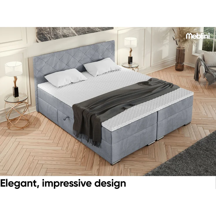 MEBLINI Boxspringbett MALDINI 140x200cm - H3P/Grau Samt - mit Bettkasten - Polsterbett - Doppelbett mit Topper & Taschenfederkern-Matratze – Bild 4