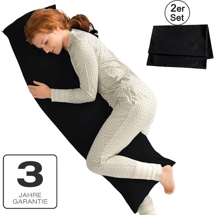 Seitenschläferbezug Reißverschluss 40 x 145 cm 2 Stück Schwarz – Bild 2