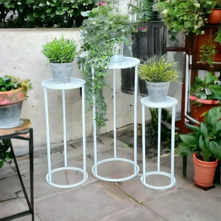 DanDiBo Blumenhocker Metall Weiß Rund Blumenständer Beistelltisch 96483 3er Set Blumensäule Modern Pflanzenständer Pflanzenhocker – Bild 6