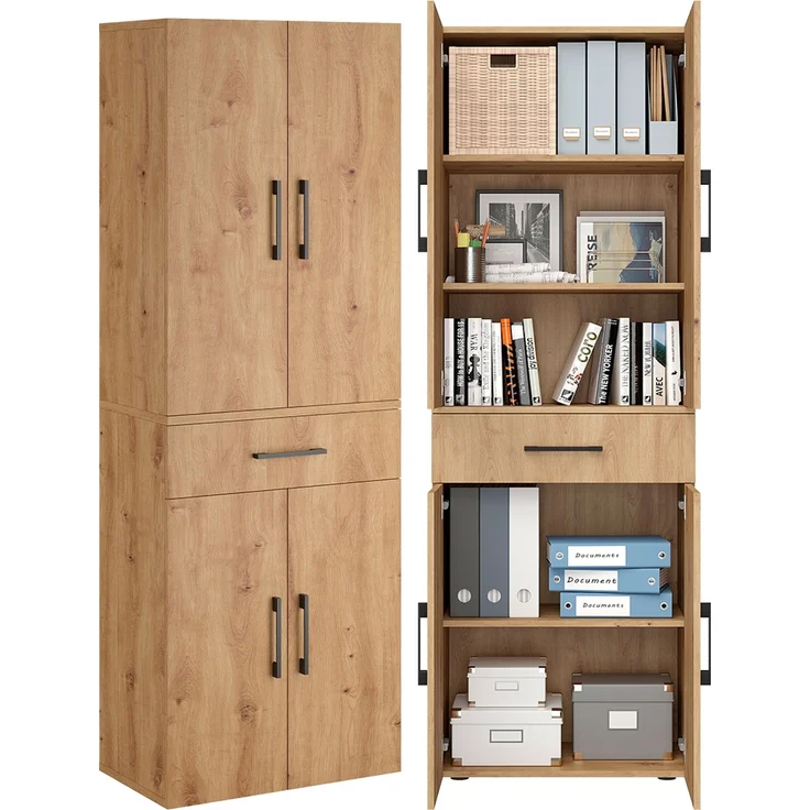 Bellamio 'Apol' Mehrzweckschrank, Eichenoptik, 176x33x60 cm, Aktenschrank mit Schublade und 5 Ablagefächern – Bild 1
