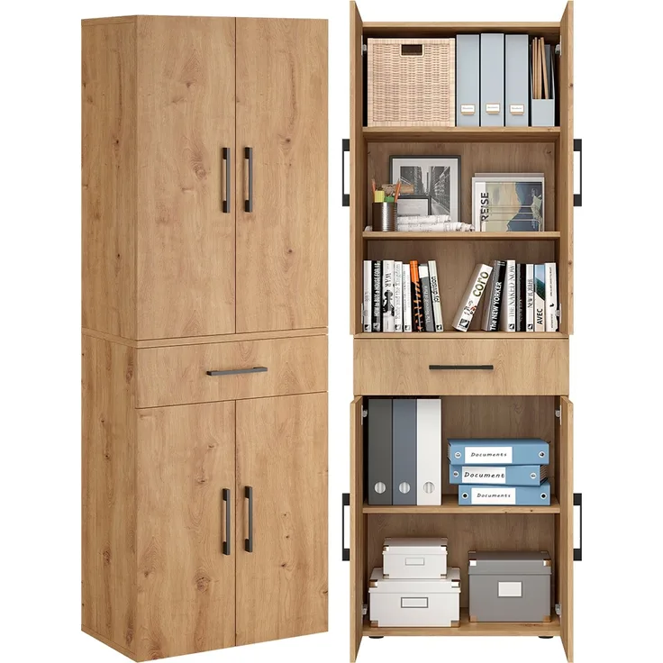 Bellamio 'Apol' Mehrzweckschrank, Eichenoptik, 176x33x60 cm, Aktenschrank mit Schublade und 5 Ablagefächern