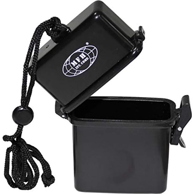 MFH Aufbewahrungsbox Box, Kunststoff, wasserdicht Nackenband, schwarz (Packung), mit Deckel