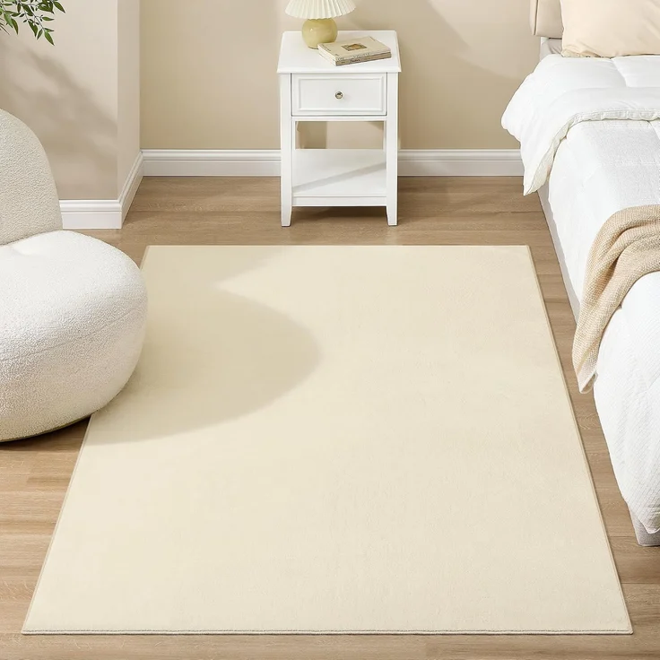 Teppich, 120 x 170 cm, Wohnzimmerteppich, rutschfest, maschinenwaschbar, modern, beige – Bild 1