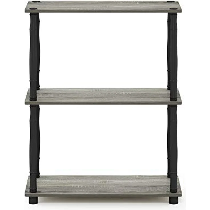Furinno 3-Ebenen kompaktes Mehrzweck-Regal mit klassischem Rohr, holz, Französische Eiche Grau/Schwarz, 29. 46x59. 94x75. 18 cm – Bild 6