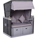 Outsunny Gartenliege, Grau, Kunststoff, 79x150x118 cm, mit verstellbarer Rückenlehne und zwei Klapptischen