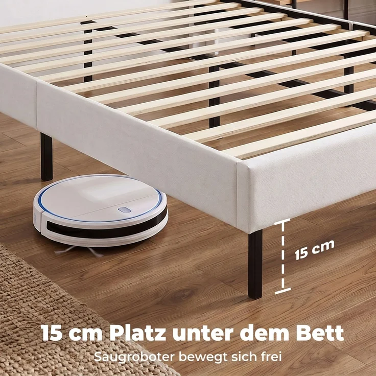 HOMCOM Bettgestell, Holland-Samt, Sperrholz, Beige, 207 x 148 x 112 cm – Bild 7