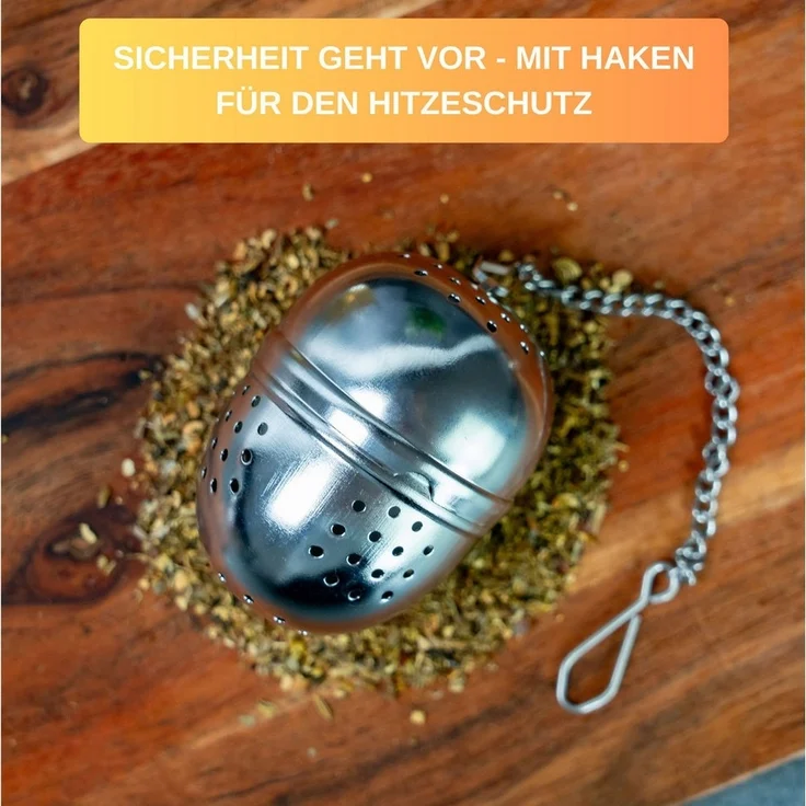 Thiru Teesieb Premium Teeei & Gewürzsieb Edelstahl inkl. Untersetzer, Teeei 1er – Bild 3