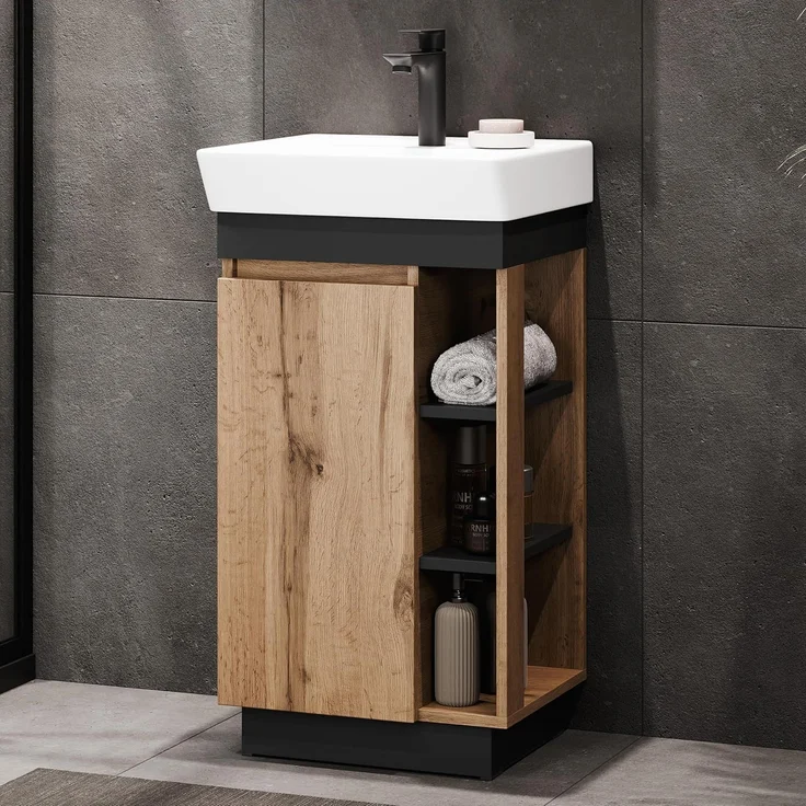 Planetmöbel Badmöbel-Set Nyx, (45cm Waschtisch mit Armatur, 2-St), Badezimmer Waschtisch 45 cm für Gäste-Bad & WC – Bild 1