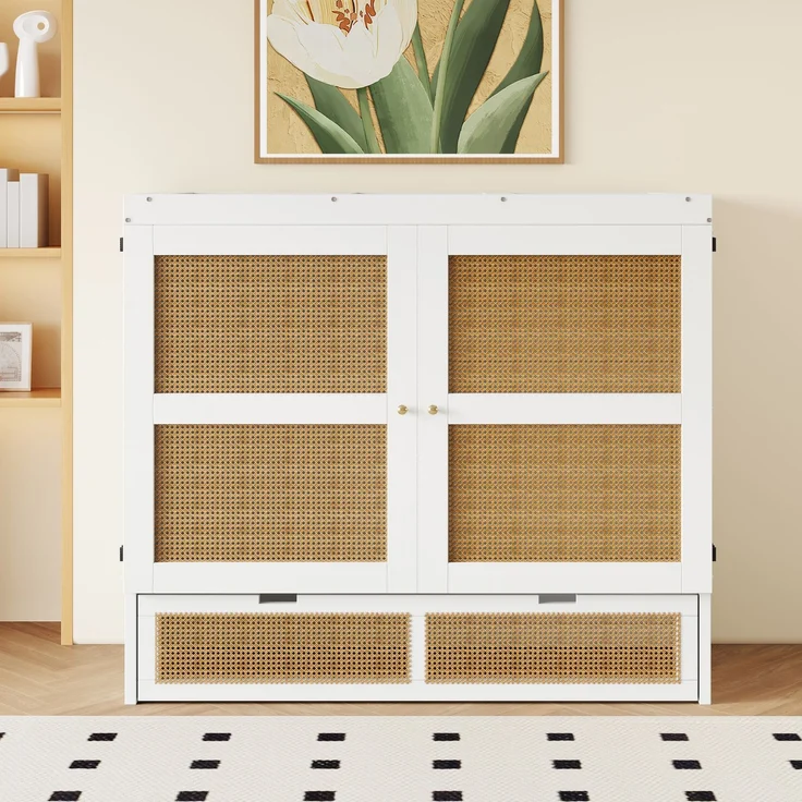 Schrankbett aus Holz mit Lattenrost & Schubladen, 140x200 cm, Weiß, ohne Matratze – Bild 3