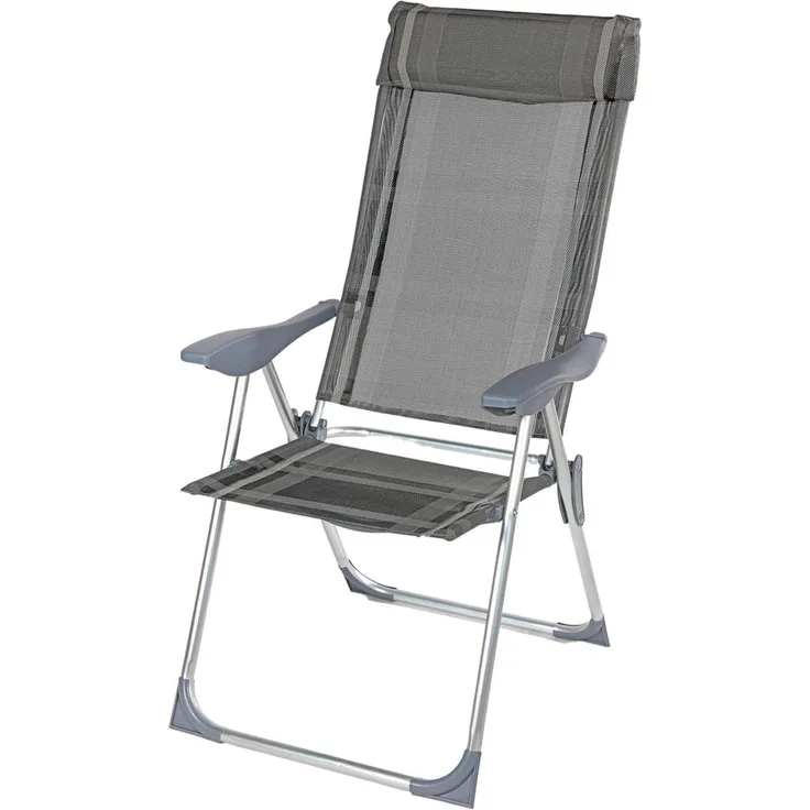 BURI Aluminium-Klappsessel Schwarz/Grau Garten Terrasse Balkon Belastbar bis 110kg