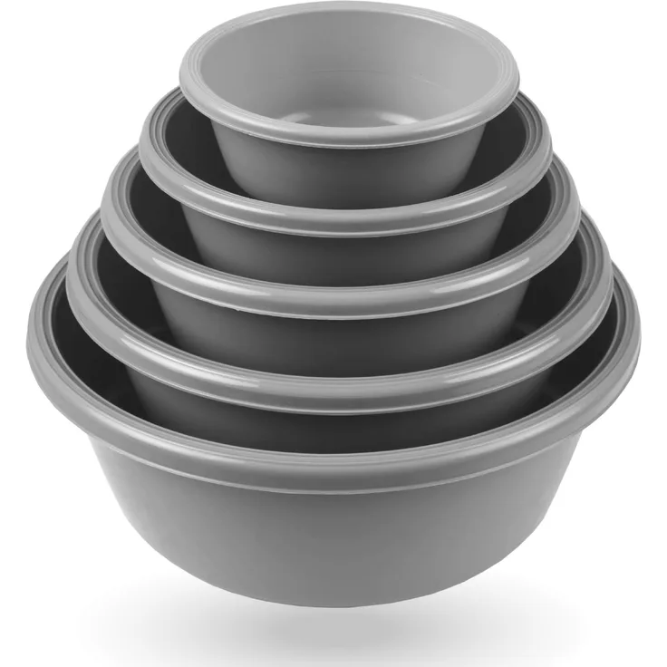 Salatschüssel 5er Set ( 700ml - 6 L ) "Grau" - Rührschüssel Vorratsschüssel, Spülmaschinenfest ( Ø16cm - Ø32cm ) Lebensmittelbehälter, stapelbar